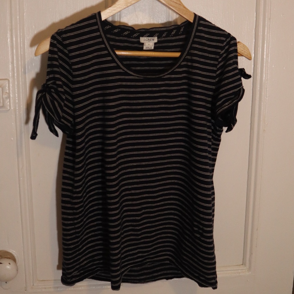J Crew Striped Tie-Sleeve T Shirt